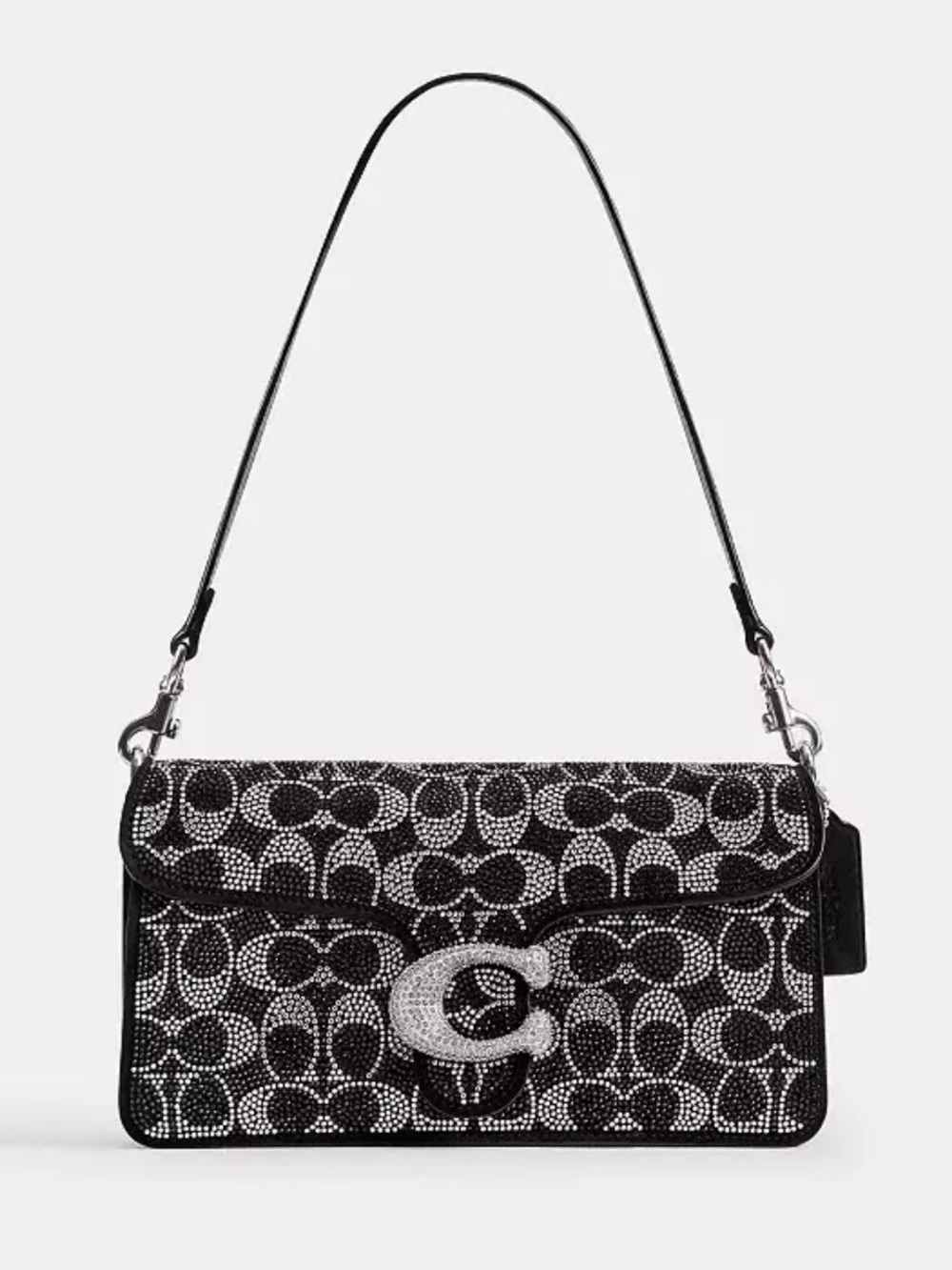 Coach Black Crystal Signature Shoulder Bag with Silver 'C' Clasp